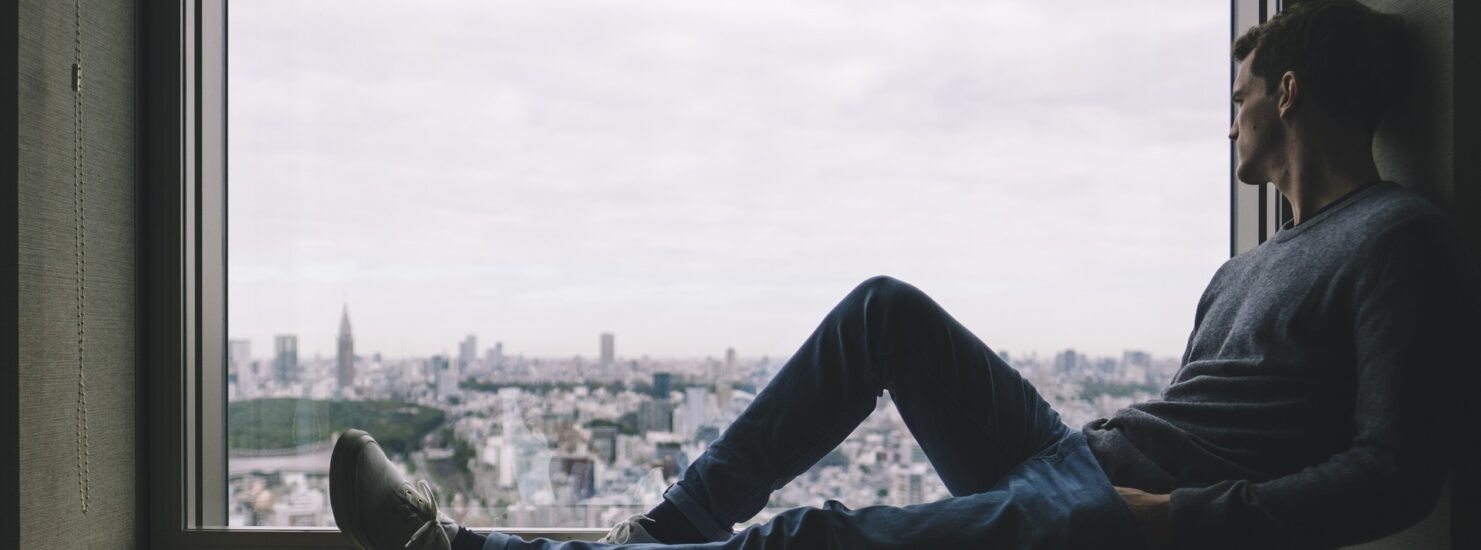 thinking about a house a man on a window